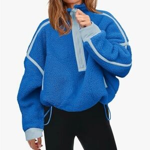 Panadilla Women's Blue Half Zip Fleece Pullover Medium Teddy Jacket